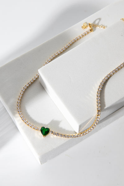 Theia Green Heart Jewel Choker Necklace