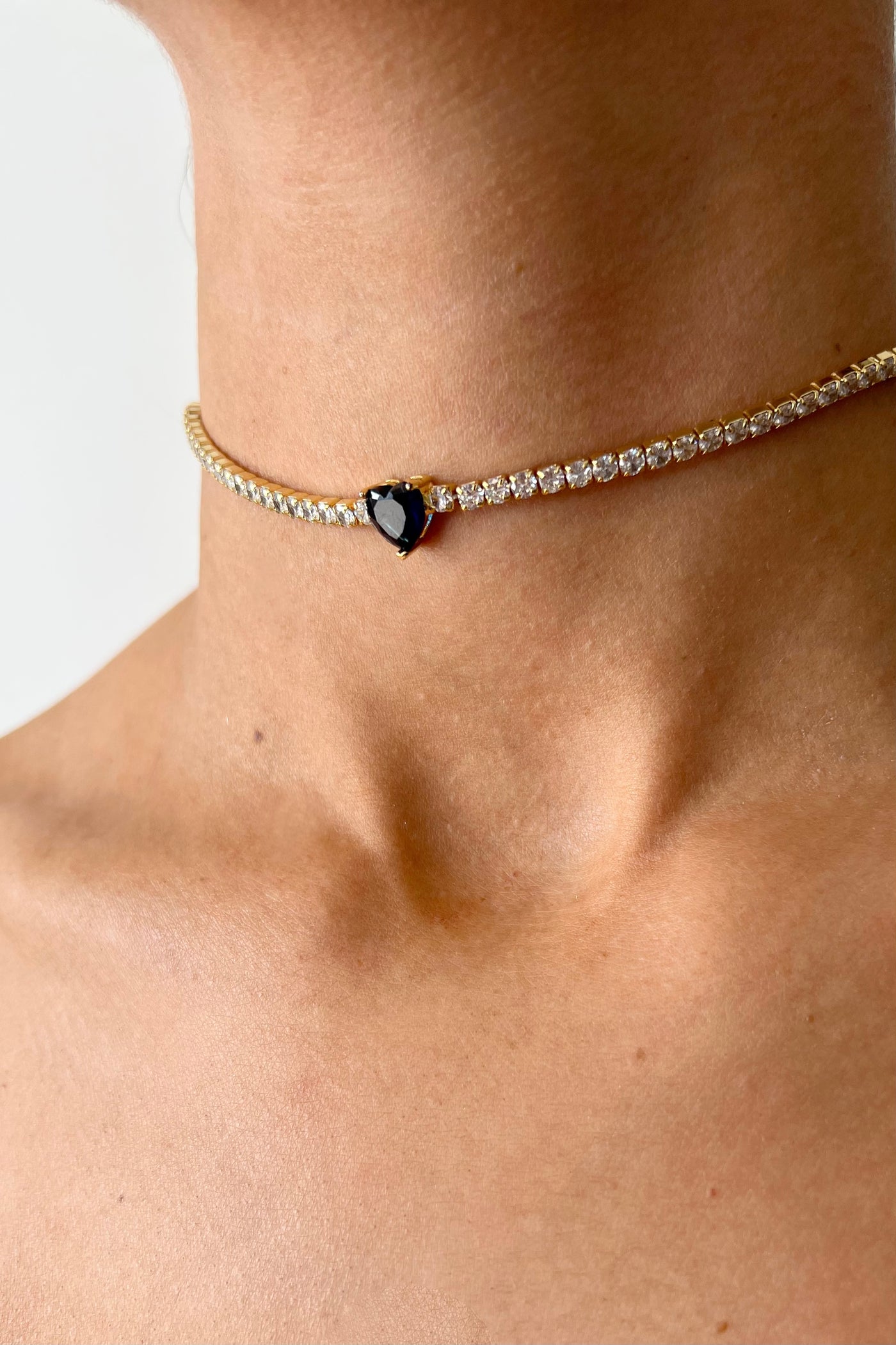 Theia Blue Heart Jewel Choker Necklace